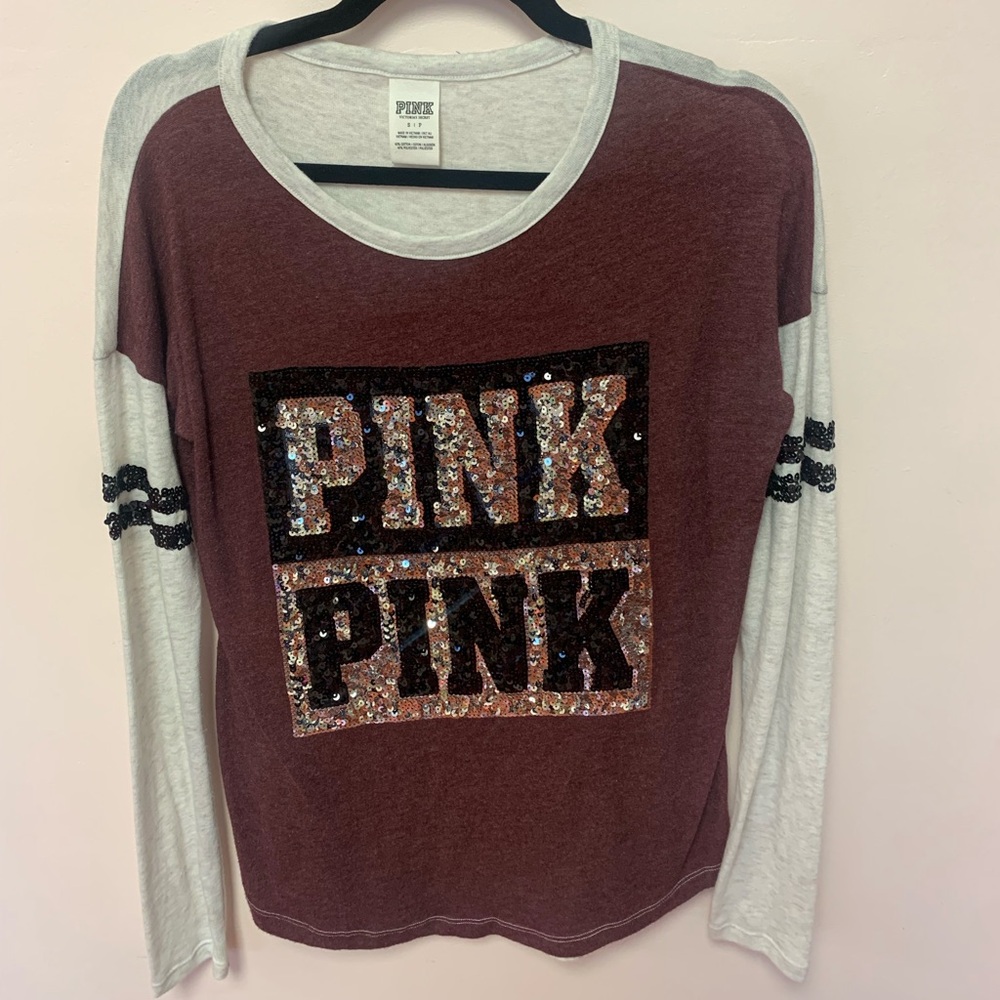 Victoria's Secret PINK Burgundy and White Top silver and black Sequin Small